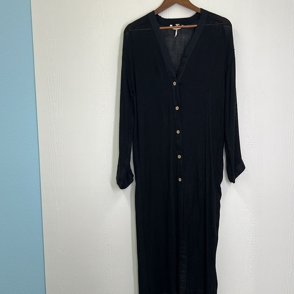 Free People - Black Button Down Long Sleeve Long Lightweight Sweater Duster XS - Picture 9 of 14